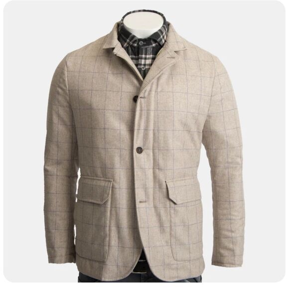 Khaki’s of Carmel Tan Window Pane Italian Wool Quilted Preppy Winter Jacket, 56/ - Picture 1 of 15